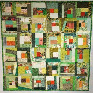 Baby Quilt or Lap Quilt ~ Scrappy Fabrics in Greens and Orange ~ Handmade
